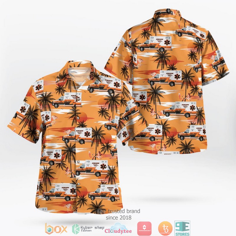 Hockey Orange Tropical Hawaiian Shirt