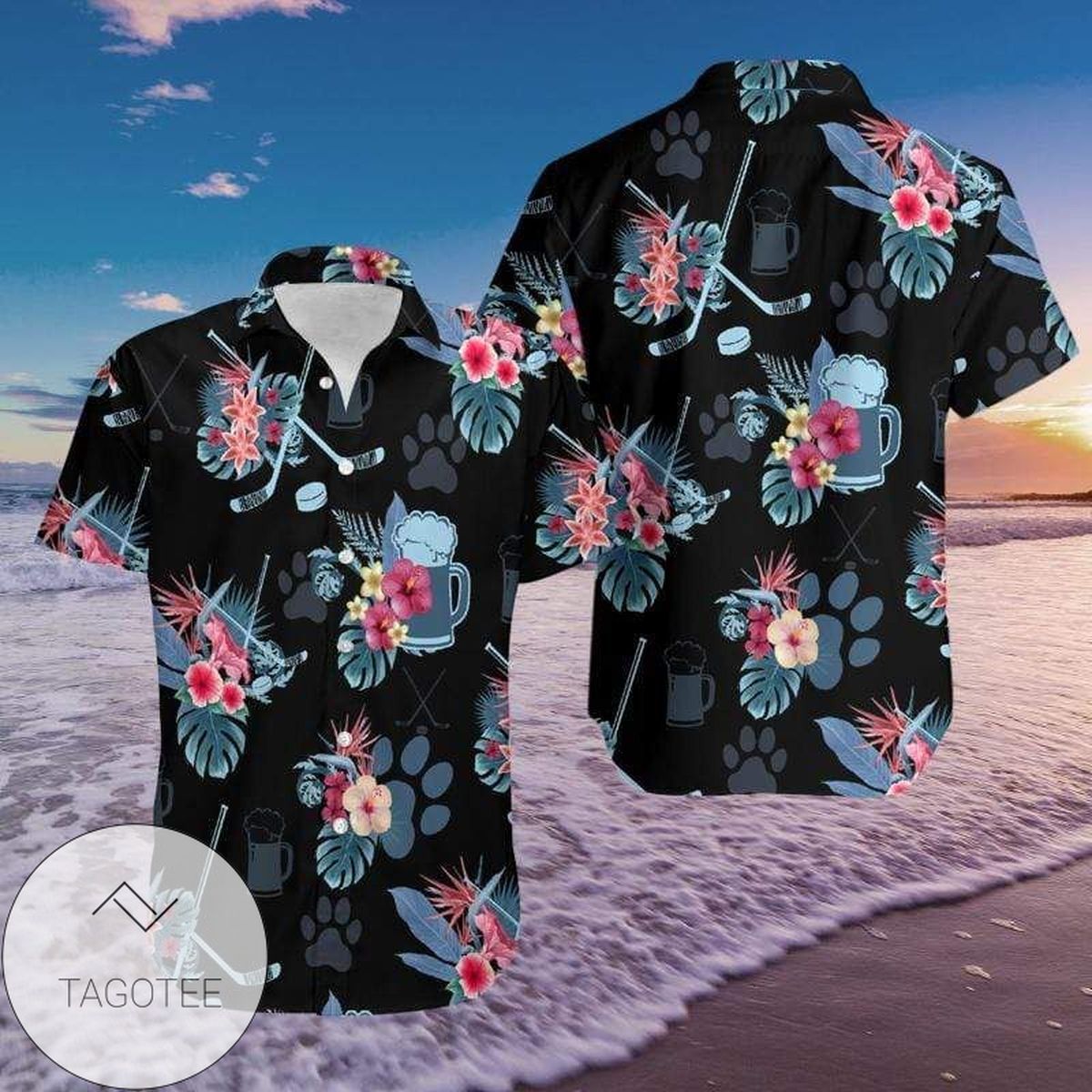 Hockey And Tacos Red Hibiscus Hawaiian Aloha Shirts Fantastic 79dh