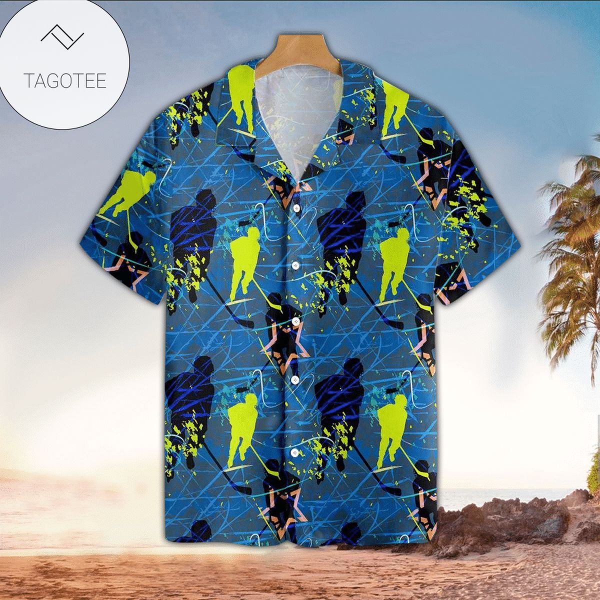 Hockey Player Black Tropical Hibiscus Hawaiian Aloha Shirts 2811l