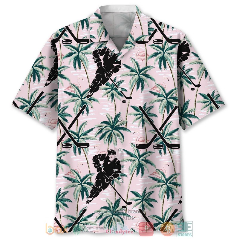 Hockey Orange Tropical Hawaiian Shirt