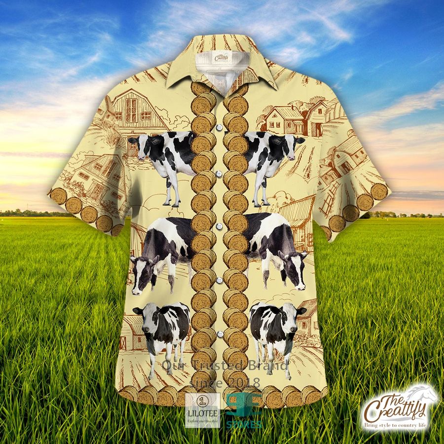 Holstein In Seamless Hibiscus Flower Pattern Hawaiian Shirt