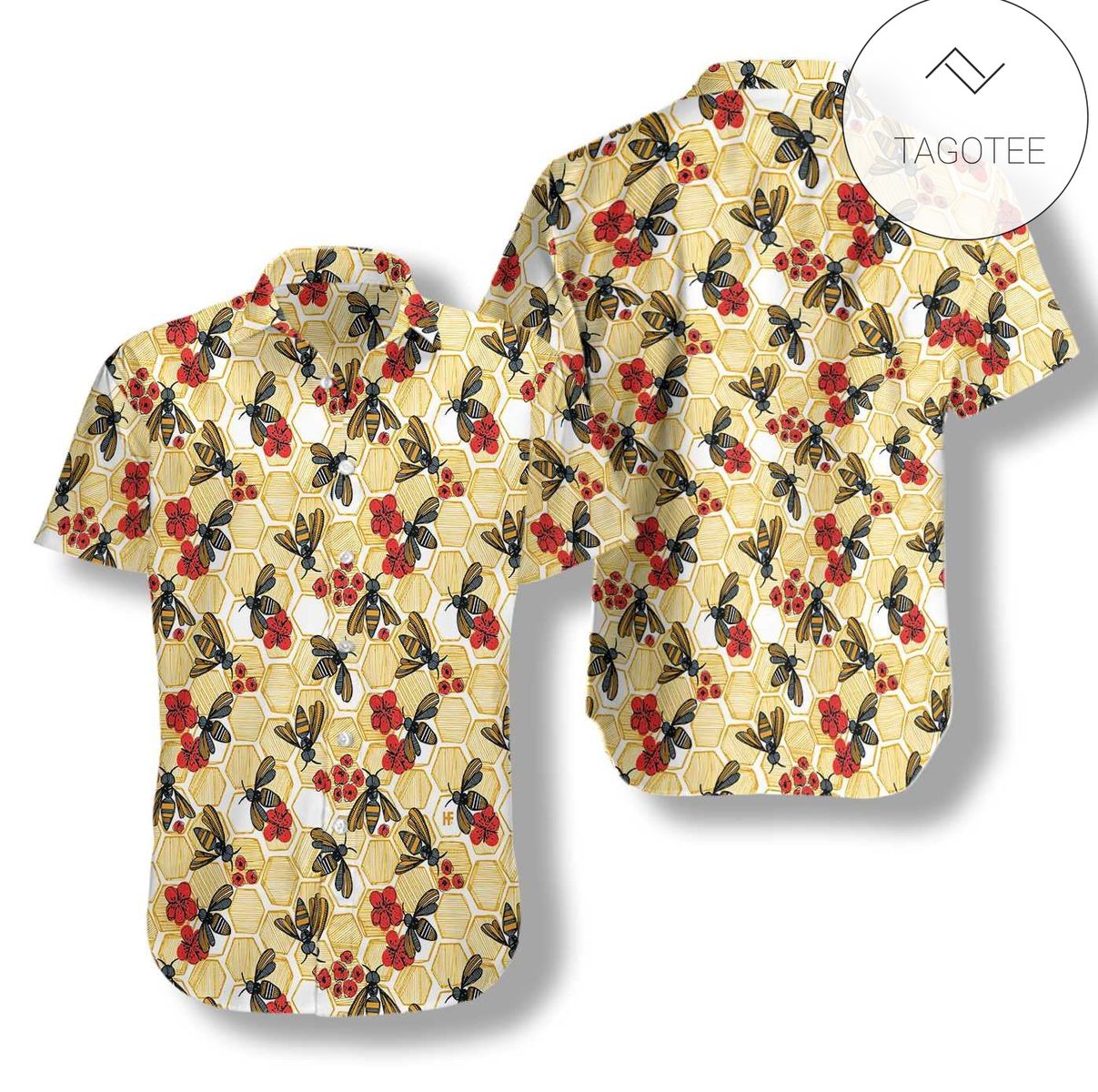 Honey Bee Hexagon 3d Hawaiian Shirt For Men With Vibrant Colors And Textures