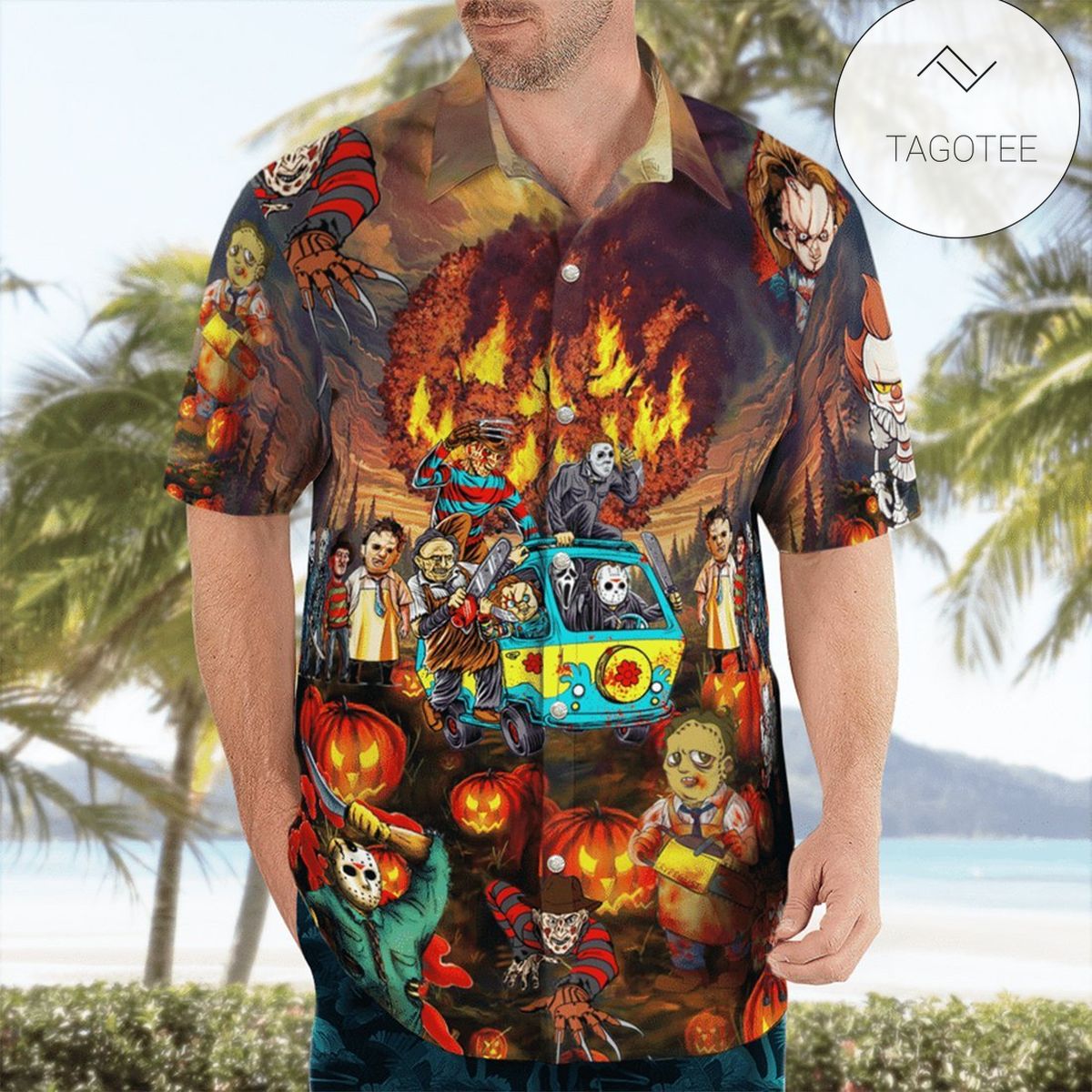 Horror Hawaiian Graphic Print Short Sleeve Hawaiian Casual Shirt