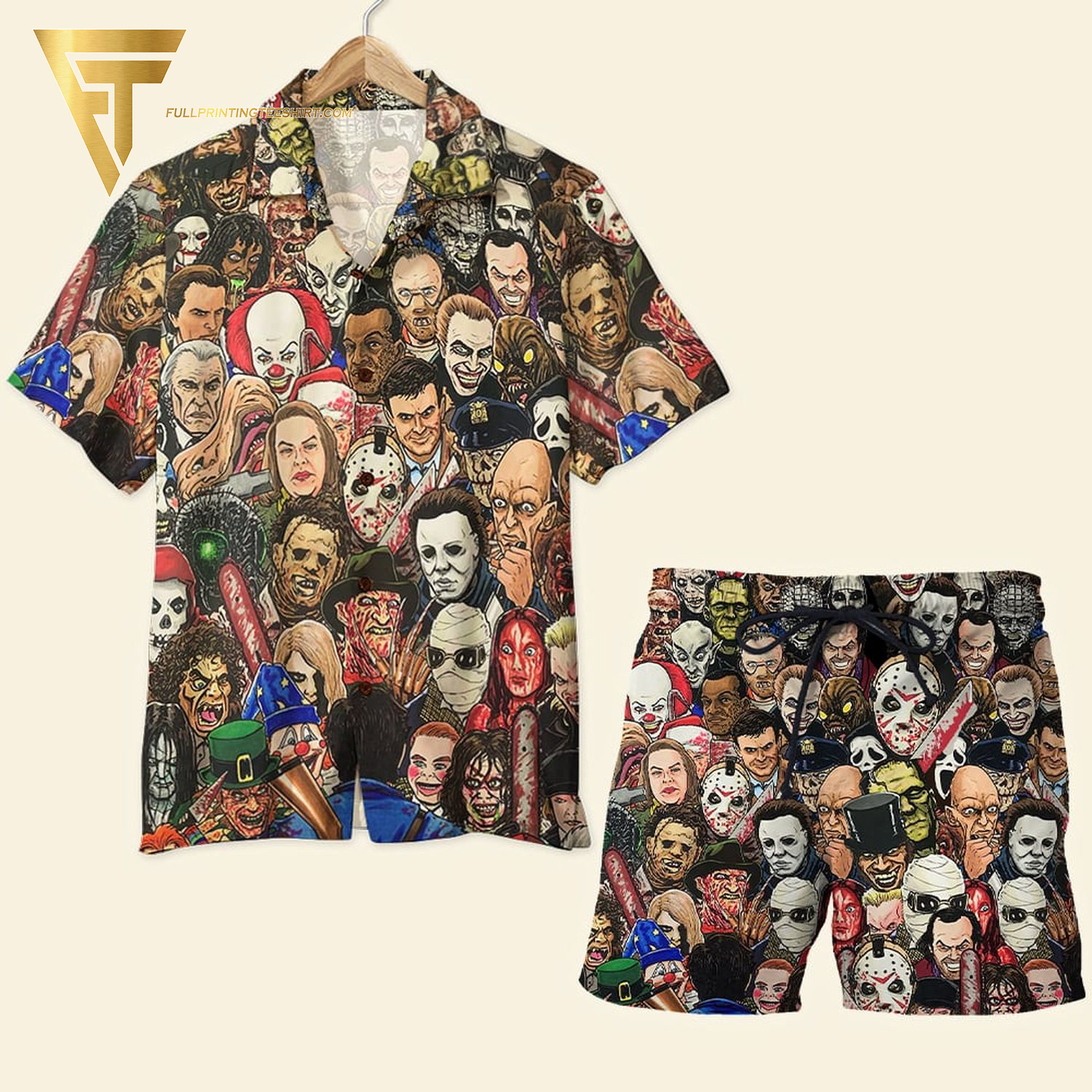 Horror Movie Film Full Printing Hawaiian Shirt And Beach Shorts