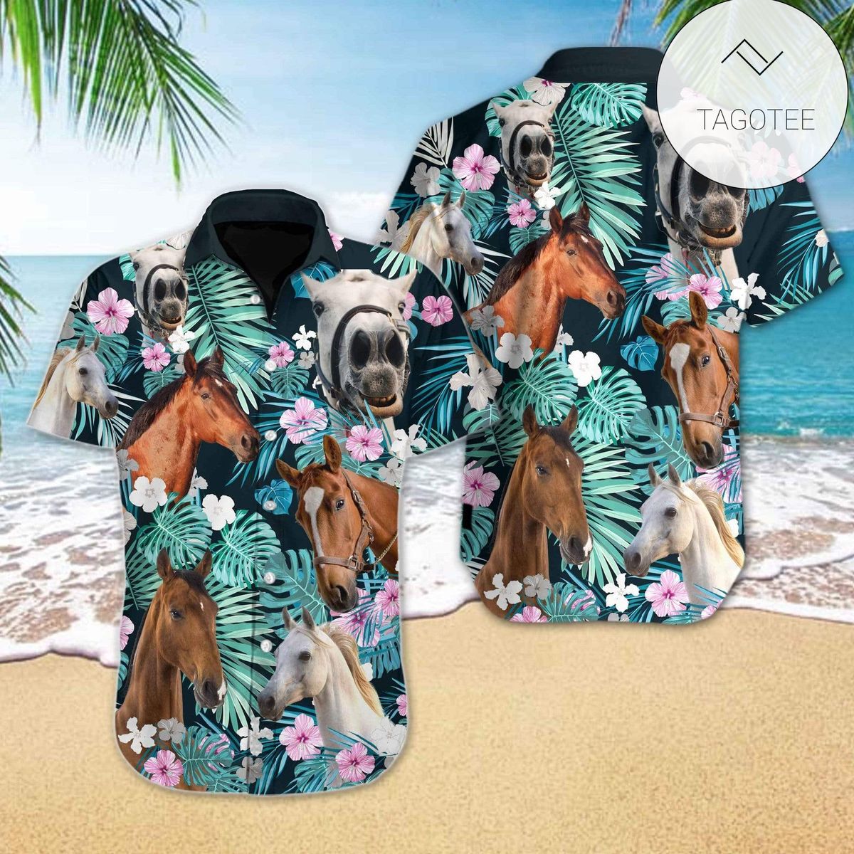 Horse Green Tropical Leaves Hawaiian Shirt Summer Button Up Shirt For Men Latest Shirt 2020