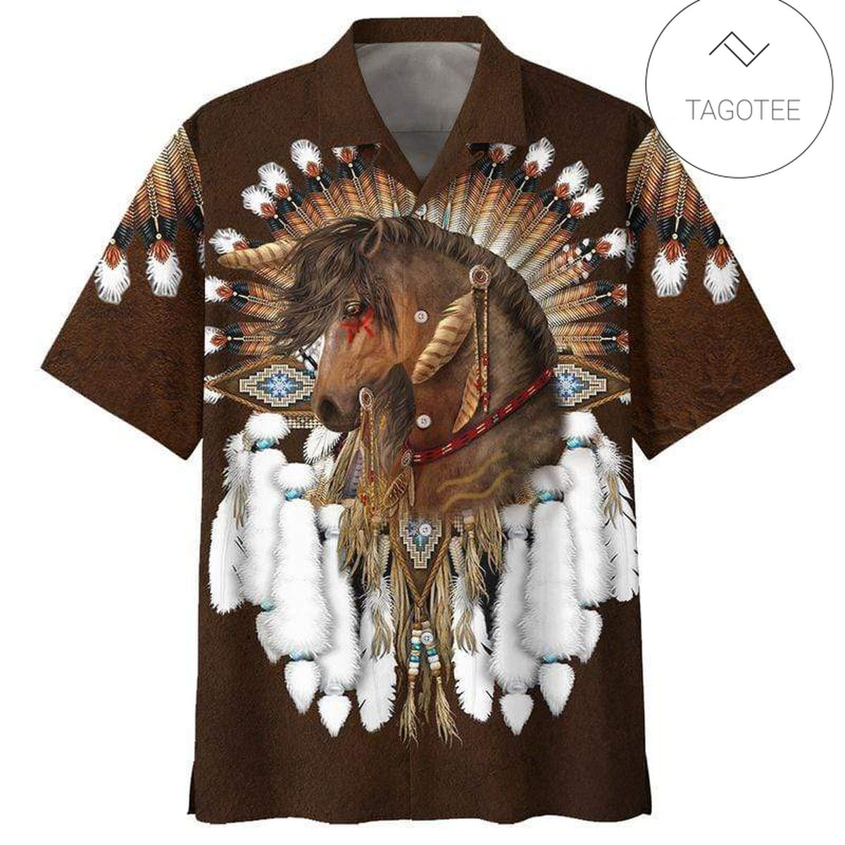 Horse Hawaii Shirt Native Horse Leather Love Brown Grey Hawaiian Shirt