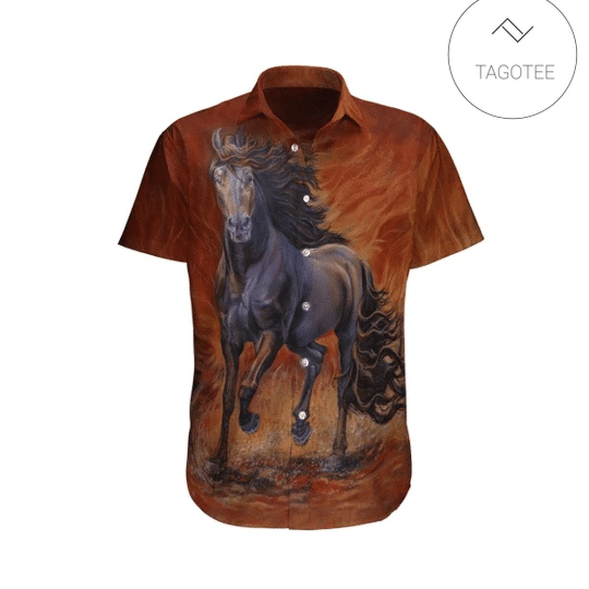 Horse Hawaiian Shirt Black Horse Never WaLion King Alone Horseshoes Footprints Black Hawaii Aloha Shirt