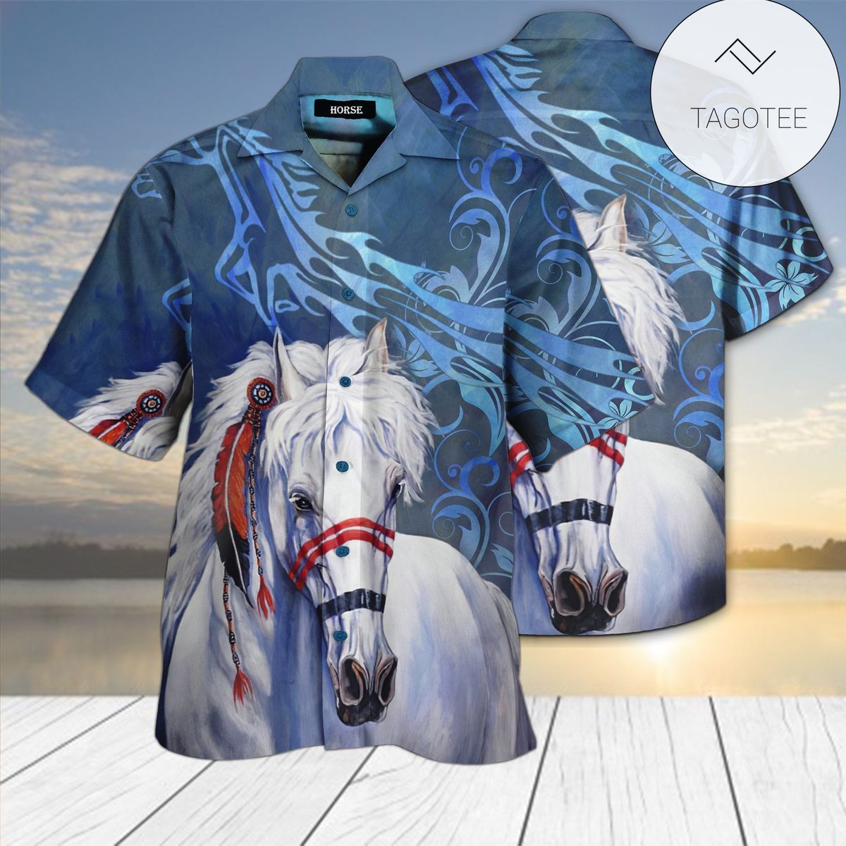 Horse Hawaiian Shirt Love Native Horse Blue Brown Horse Lover Hawaii Aloha Shirt