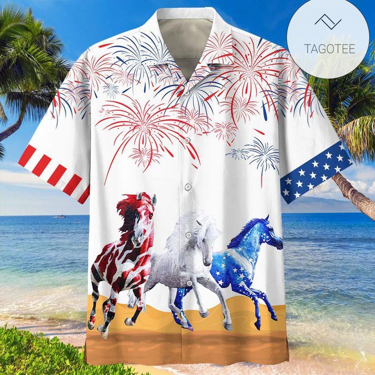 Horse Hawaiian Shirt Three Horses American Flag Fireworks Horse Lover Hawaii Aloha Shirt