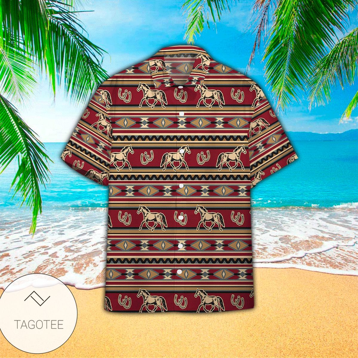 Horse Tropical Pattern Green Hawaiian Shirt