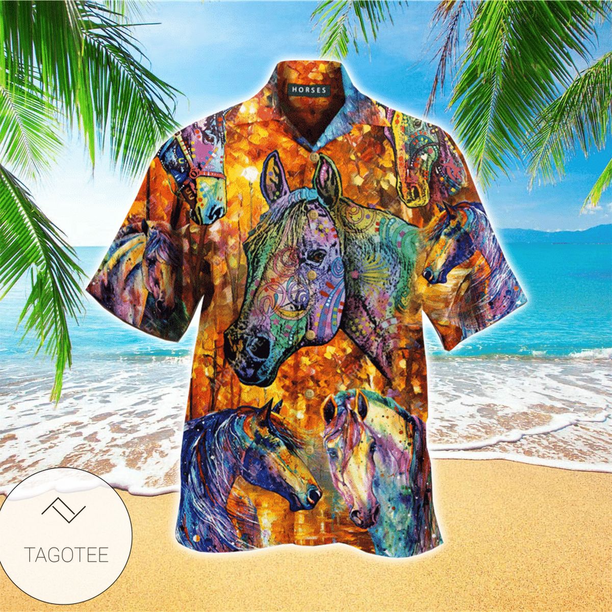 Horse Tropical Pattern Green Hawaiian Shirt