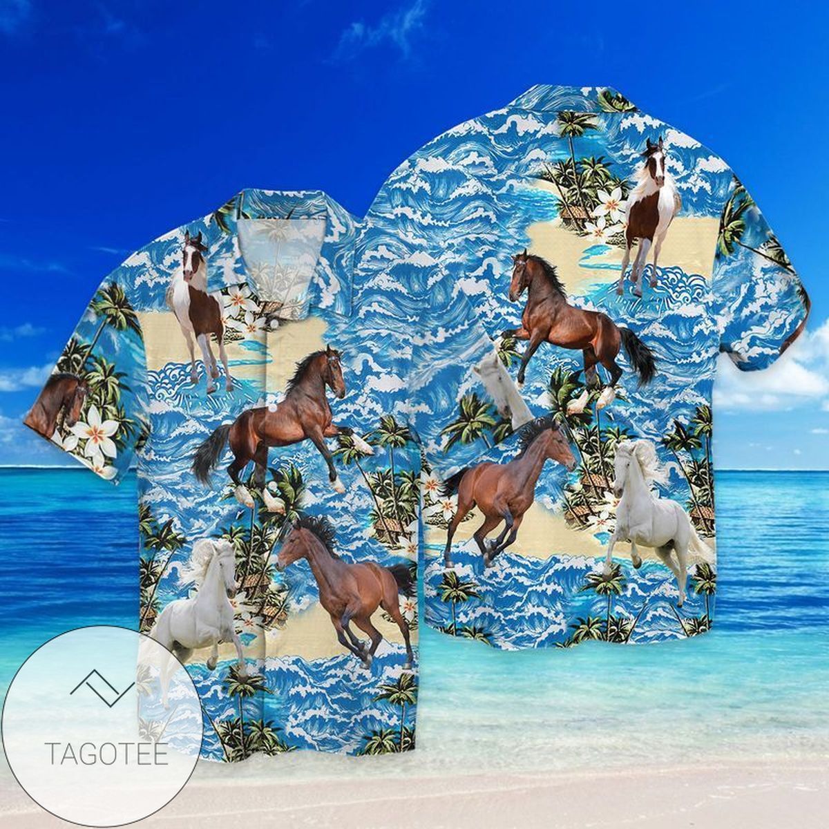 Horse White Feathers Brown Hawaiian Shirt