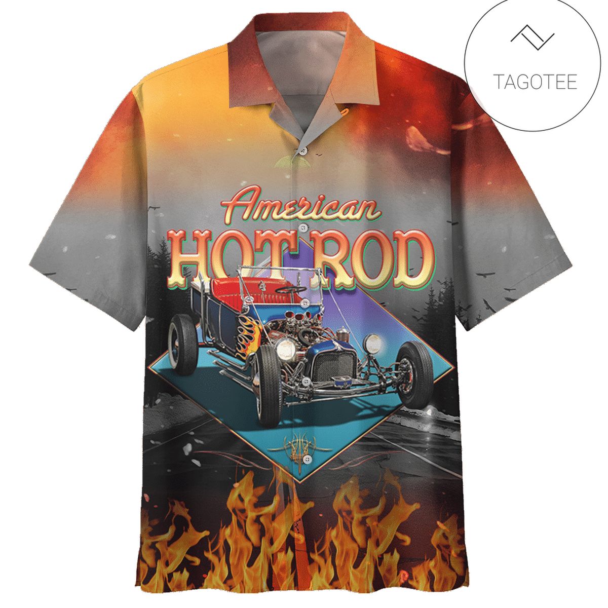 Hot Rod Hawaiian Shirt American’s Highway What Happen On Route 66 Stay On Route 66 Hawaii Aloha Shirt