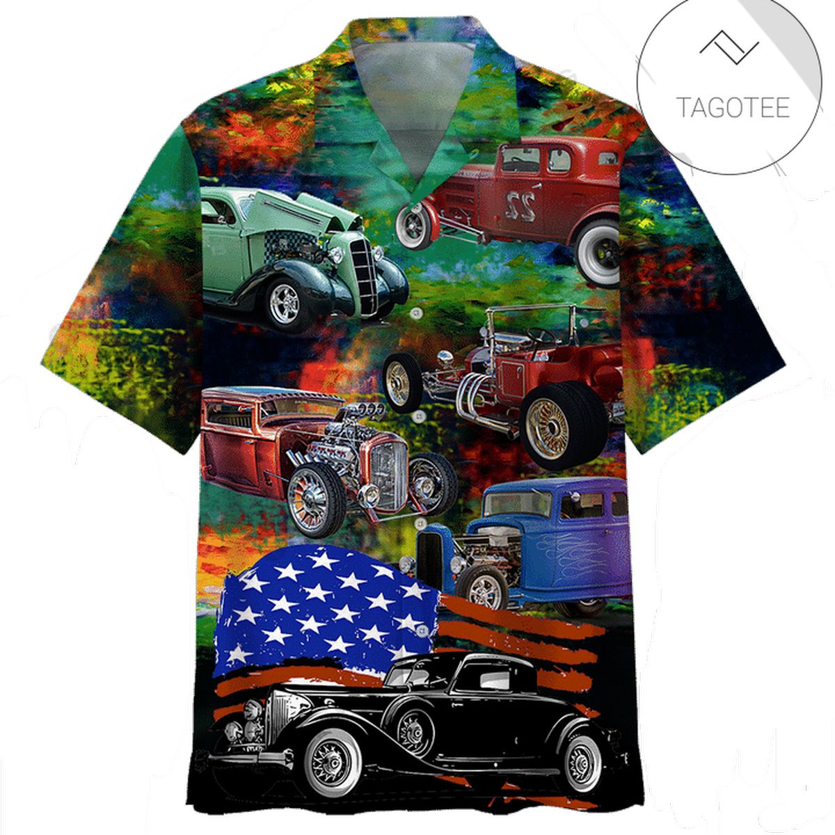 Hot Rod Hawaiian Shirt Hot Rod American Flag Fireworks Hawaii Aloha Shirt