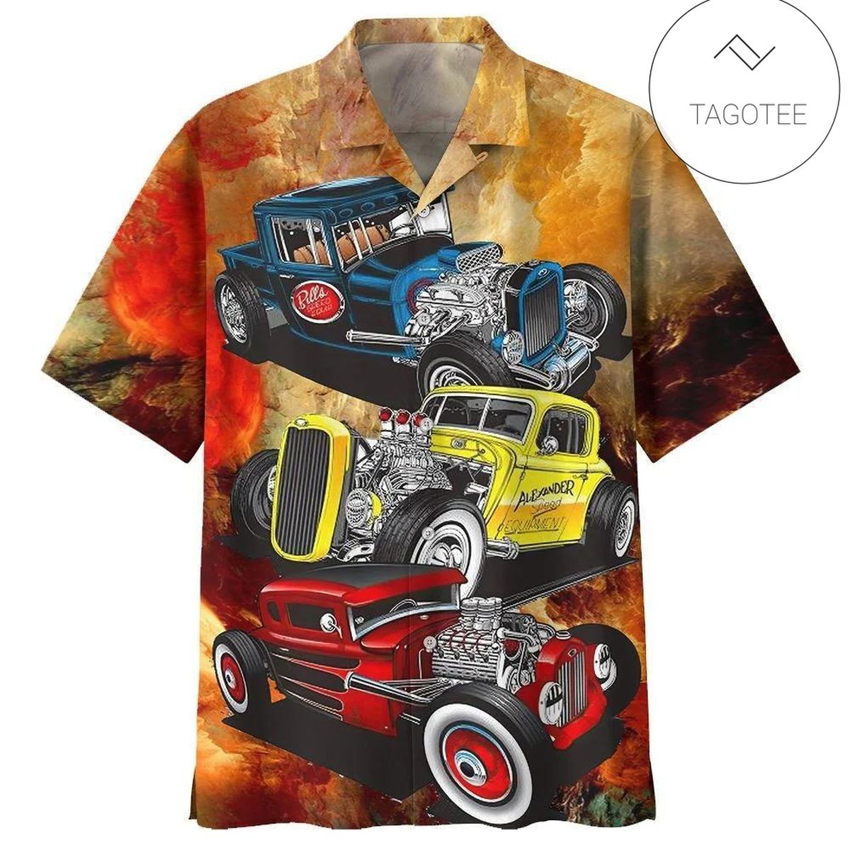 Hot Rod Hawaiian Shirt Hot Rod American Flag Fireworks Hawaii Aloha Shirt