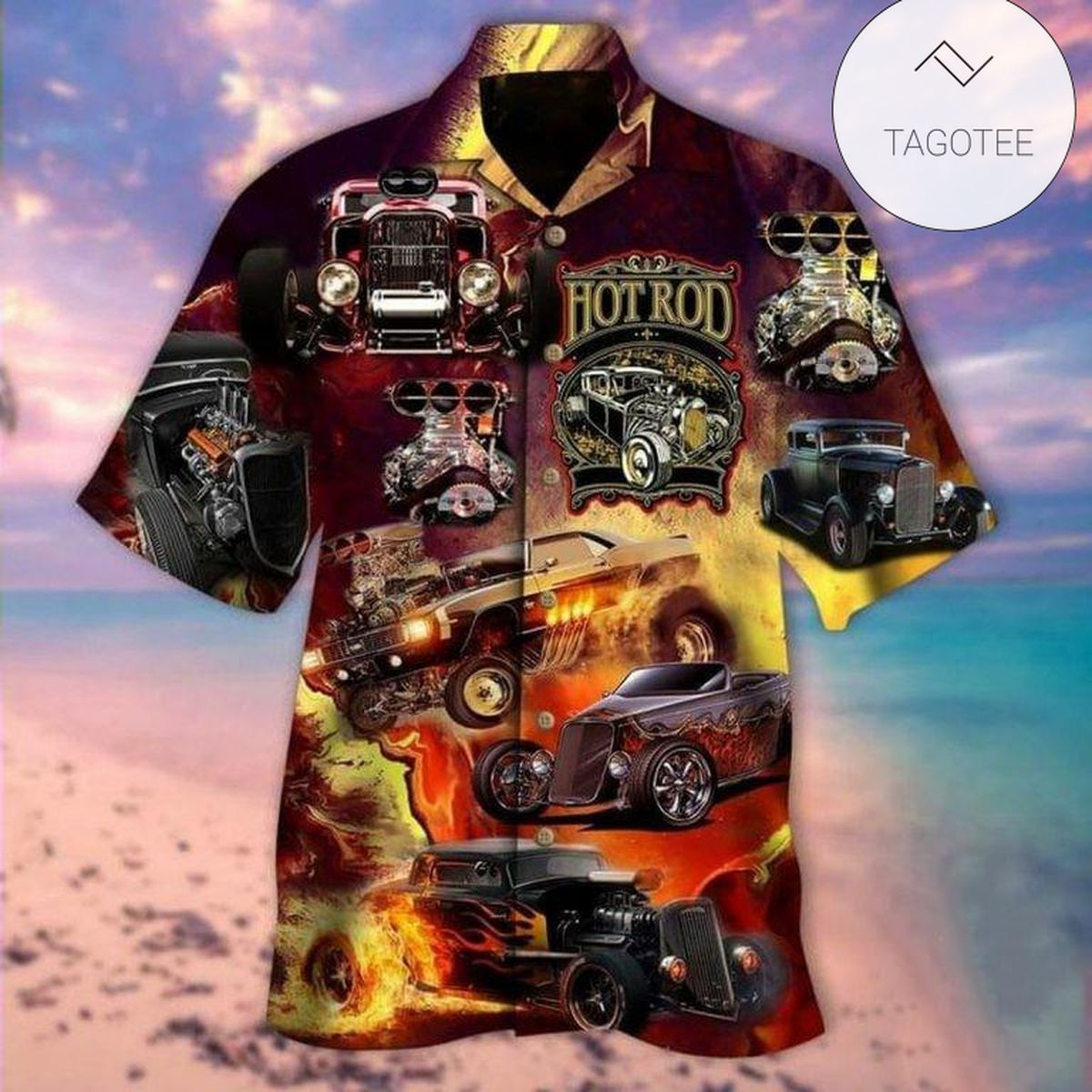 Hot Rod Hawaiian Shirt Hot Rod Oil Color Painting Colorful Hawaii Aloha Shirt