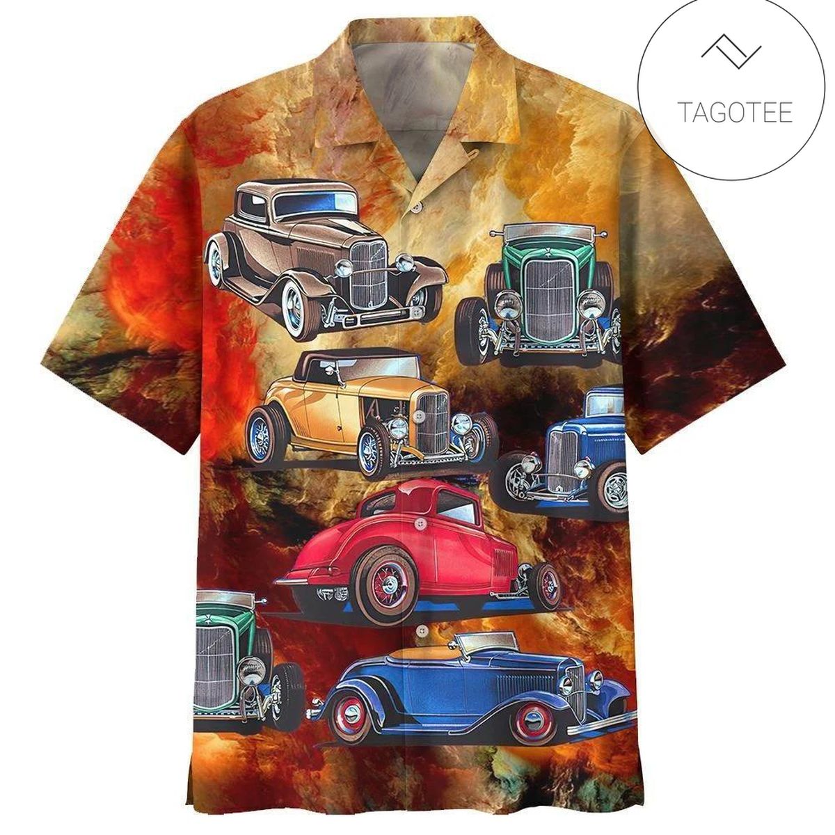 Hot Rod Hawaiian Shirt Vintage High Speed Custom Garage Brown Hawaii Aloha Shirt