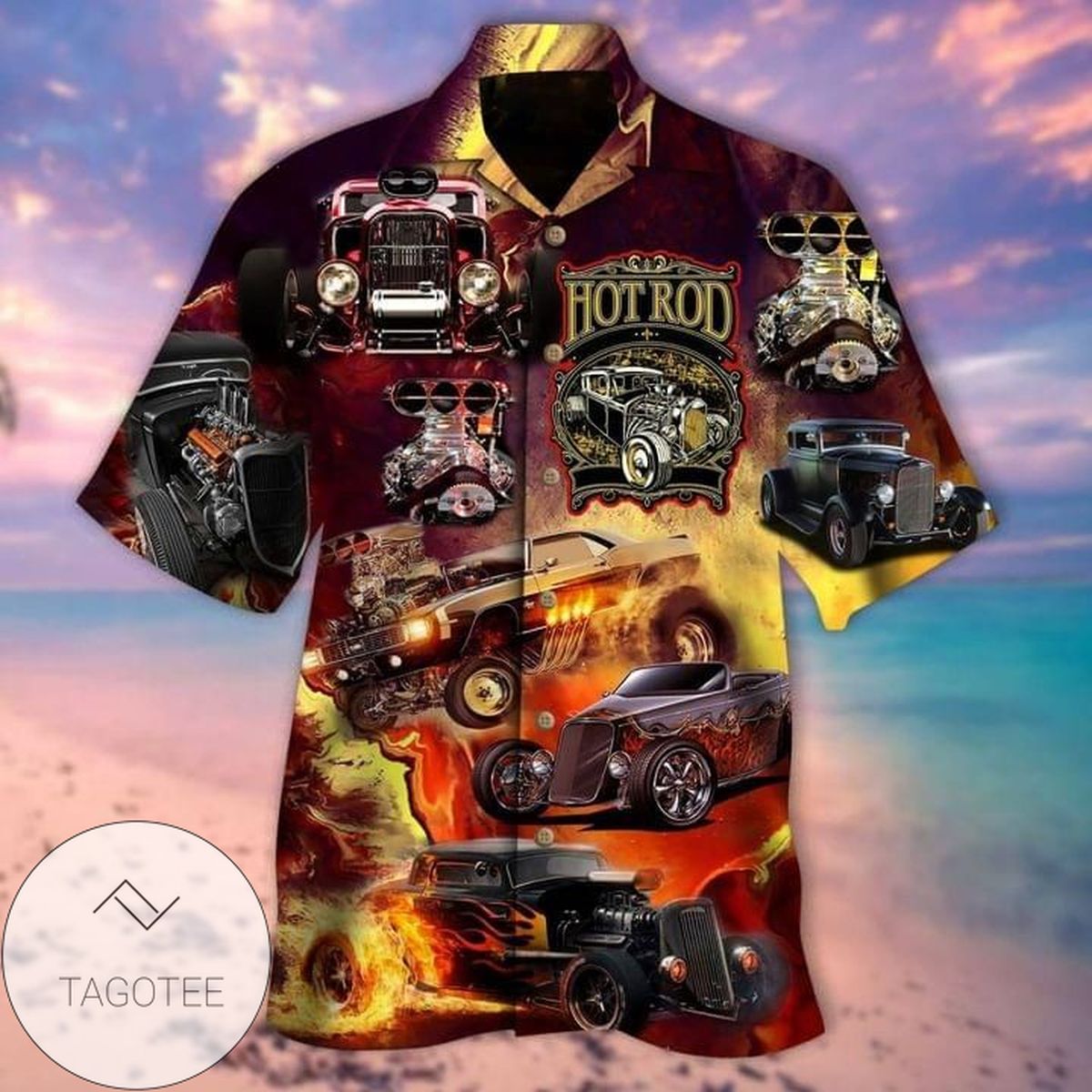 Hot Rod Hawaiian Shirt Vintage Hot Rod Pattern Hawaii Aloha Shirt