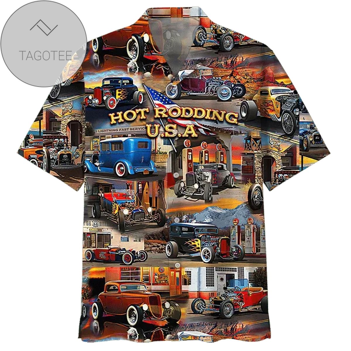 Hot Rod Print Short Sleeve Hawaiian Casual Shirt