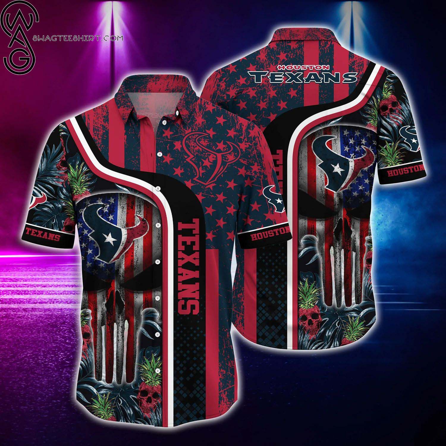 Houston Texans And Flag Skull Summer Aloha Hawaiian Shirt