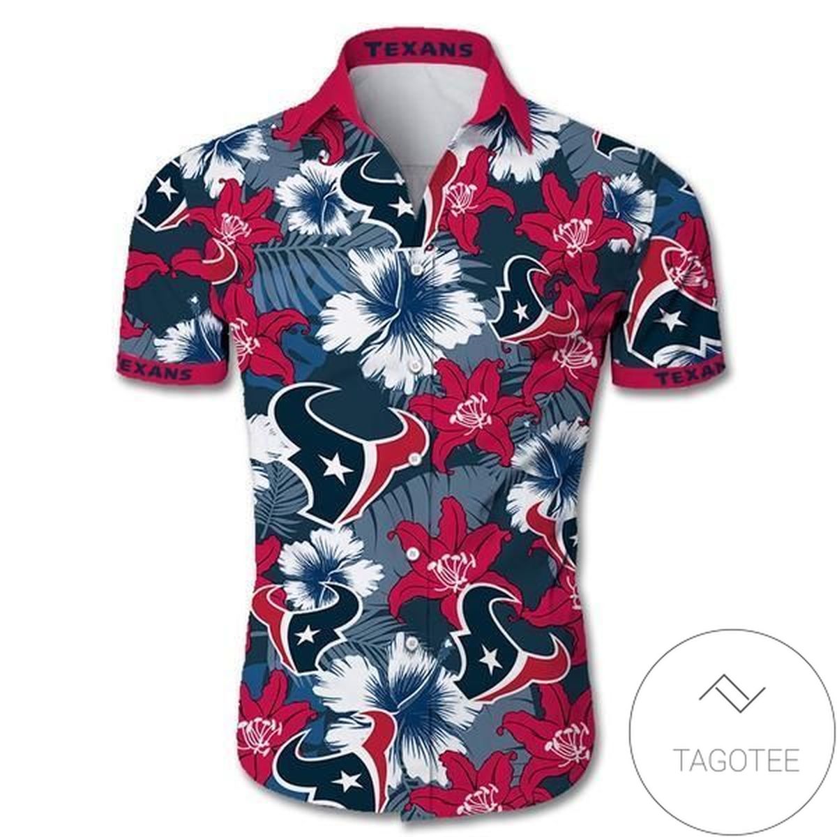 Houston Texans Hawaiian 3d Shirt Tropical Flower Short Sleeve Slim Fit Body-nfl