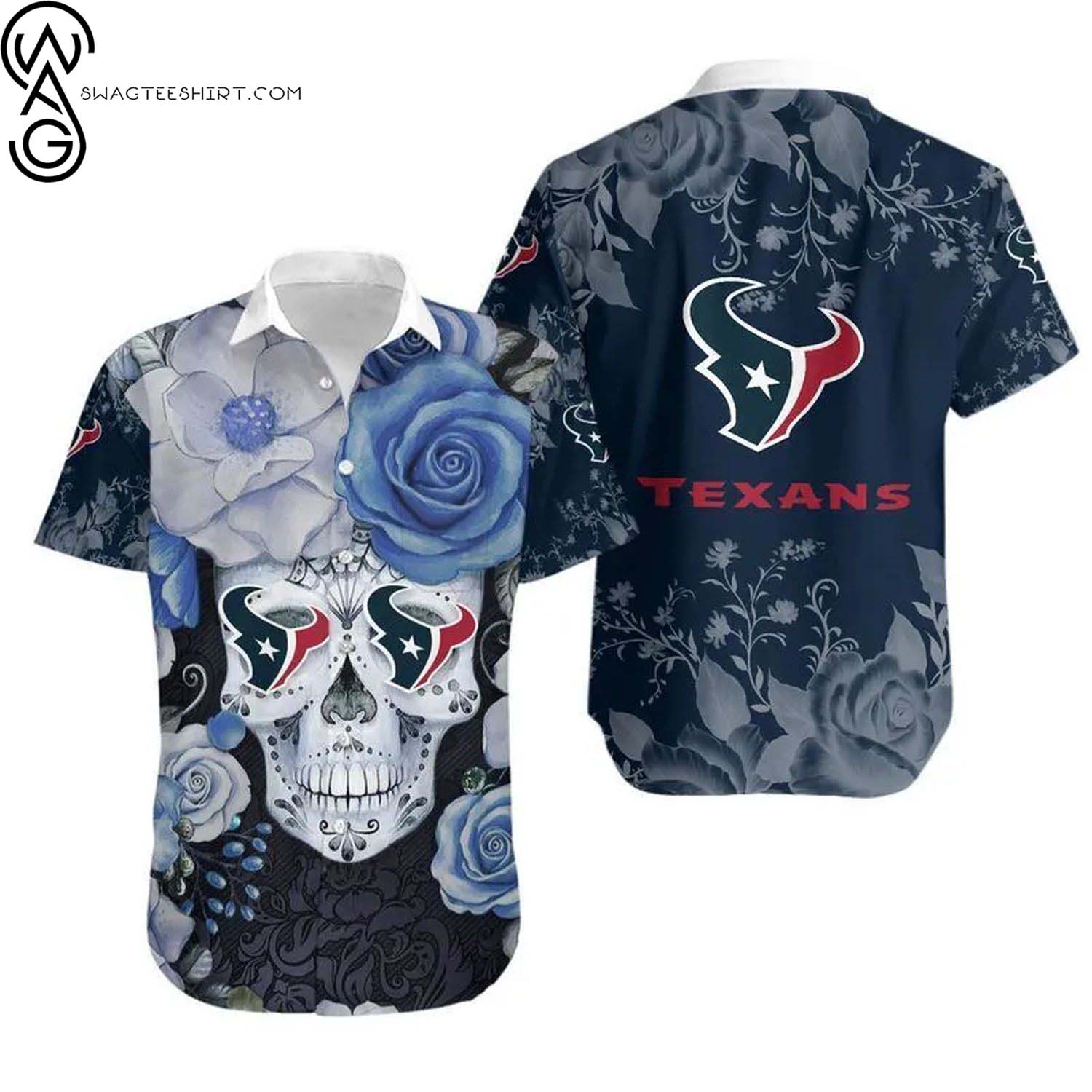 Houston Texans Flower And Skull Summer Aloha Hawaiian Shirt