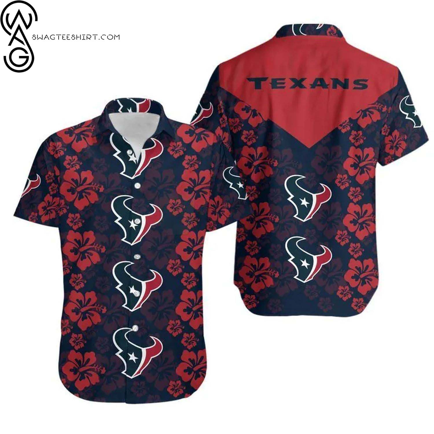 Houston Texans Hibiscus Flowers Summer Aloha Hawaiian Shirt