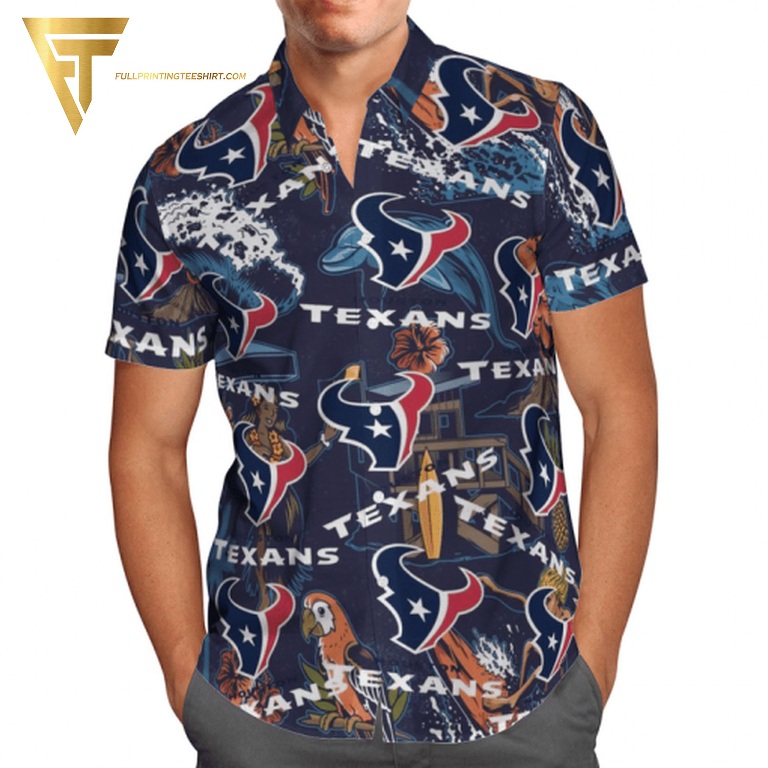 Houston Texans Navy Thematic Aloha Hawaiian Shirt