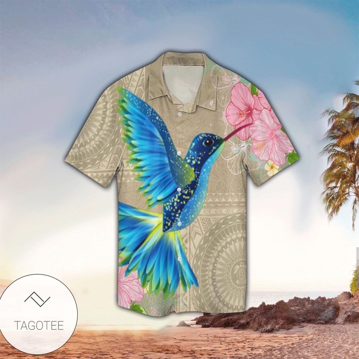 Humming Bird Print Short Sleeve Hawaiian Casual Shirt