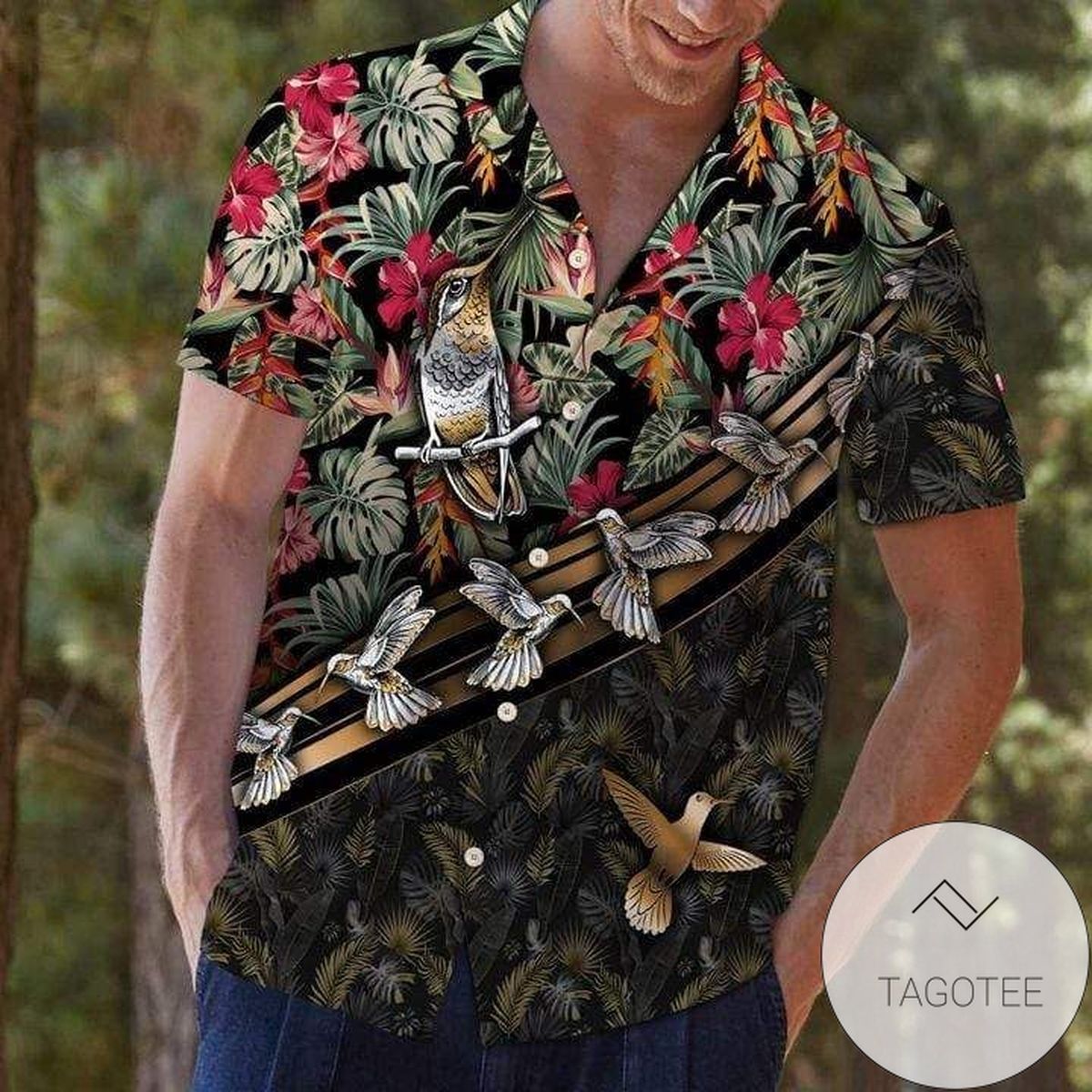 Hummingbird Floral Vibe 3D Print Polyester Hawaiian Shirt