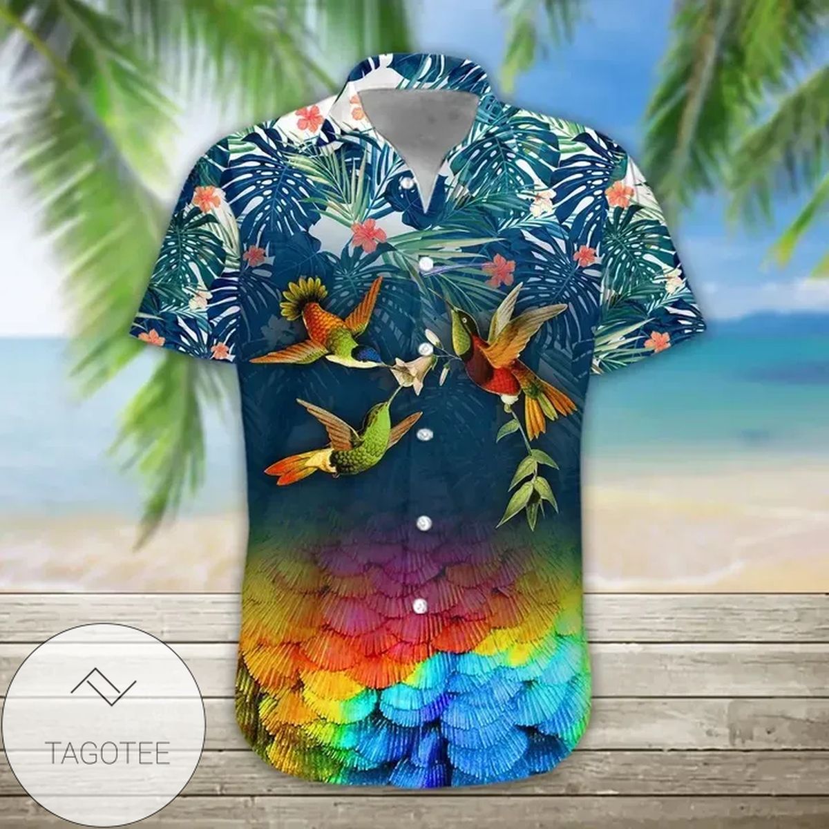 Hummingbird Hawaiian Graphic Print Short Sleeve Hawaiian Casual Shirt