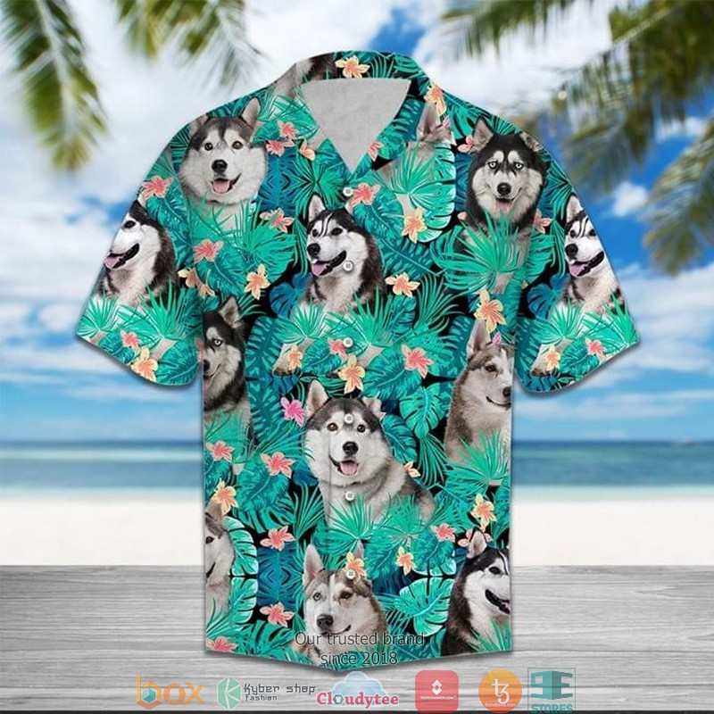 Husky Funny palm tree Hawaiian Shirt