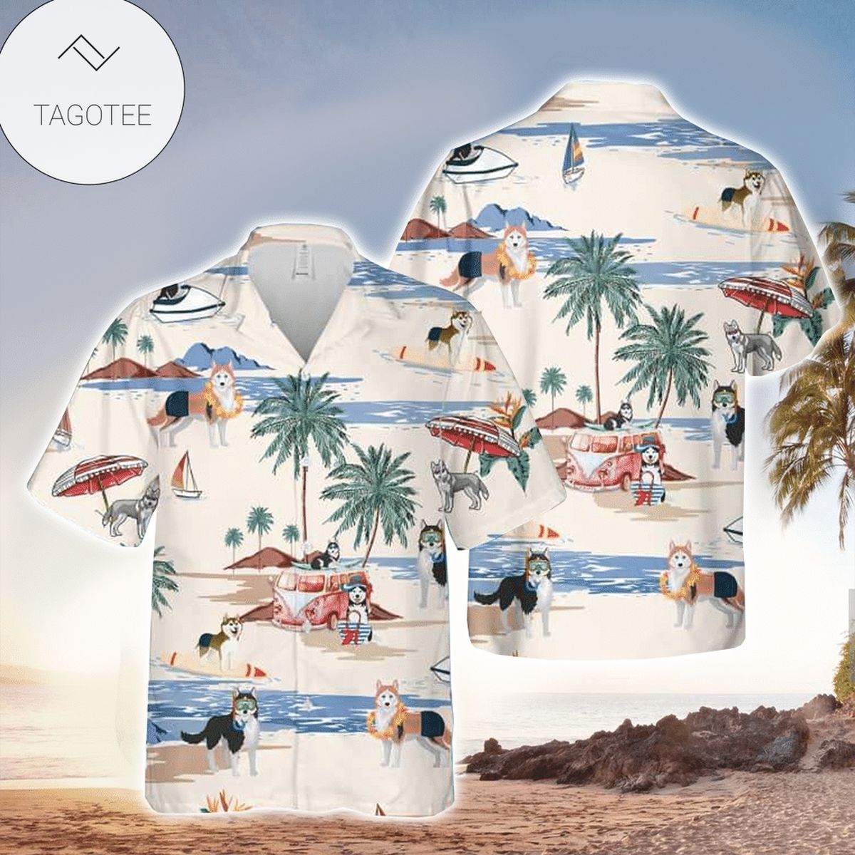 Husky Summer Leaves Hawaiian Shirt