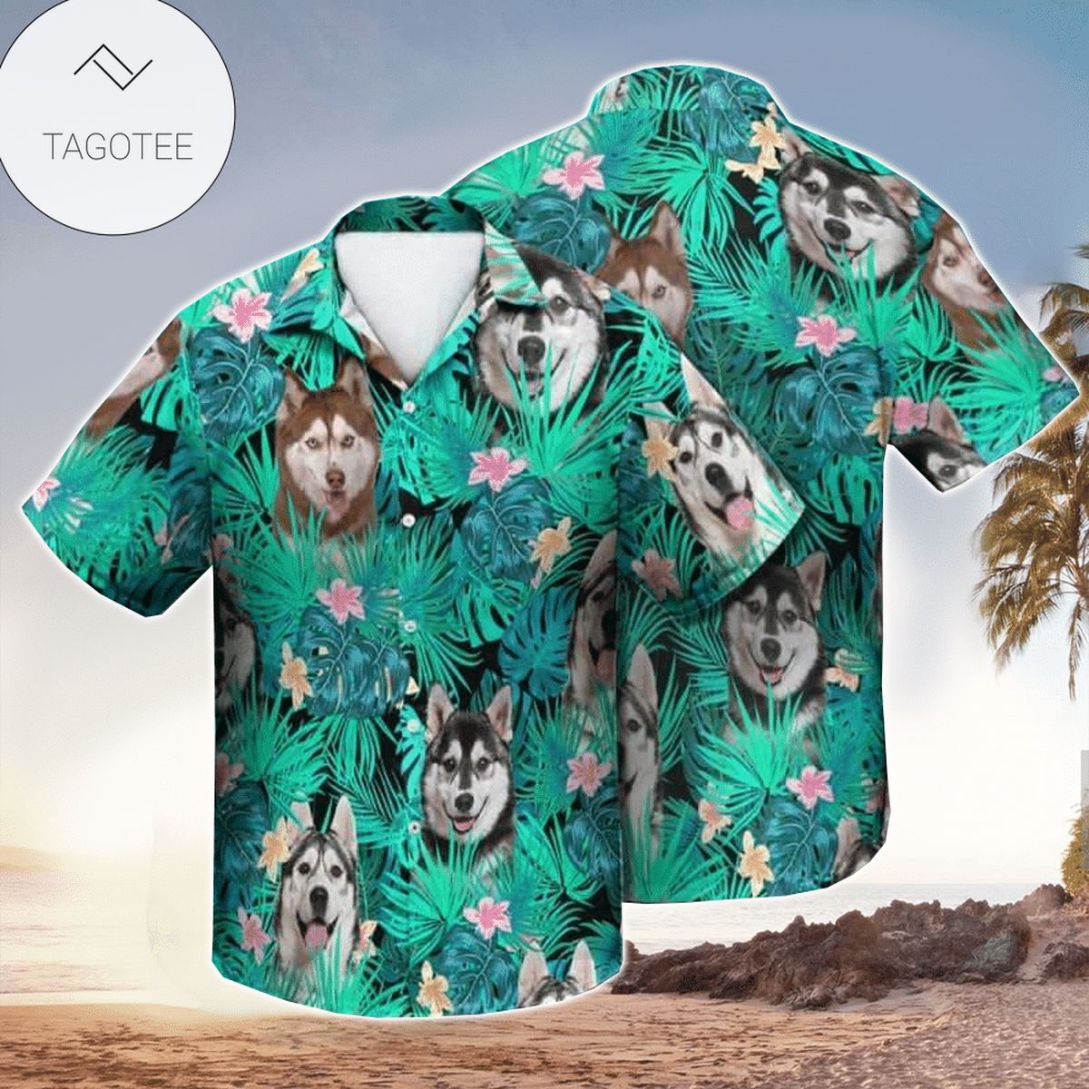 Husky Summer Beach Hawaiian Shirt