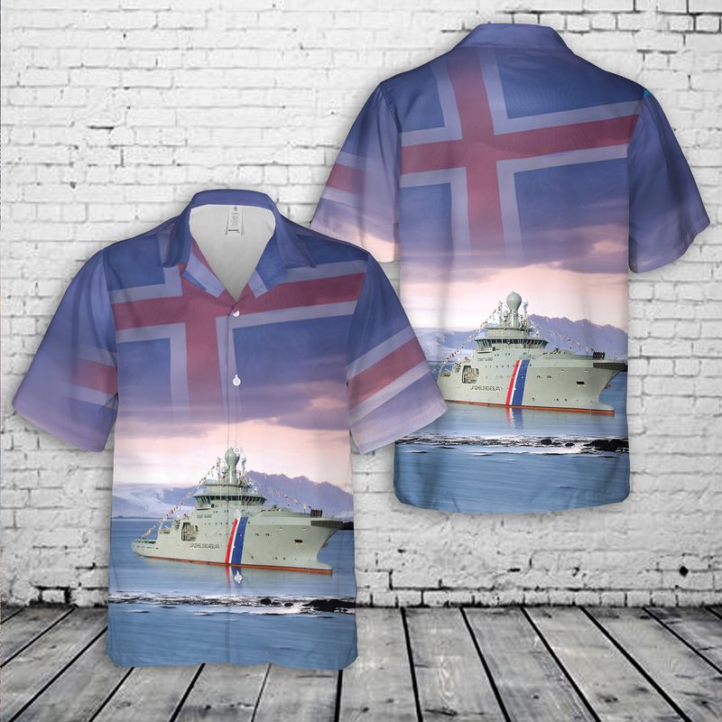 Iceland Icelandic Coast Guard Arospatiale AS 332L1 Super Puma Hawaiian Shirt