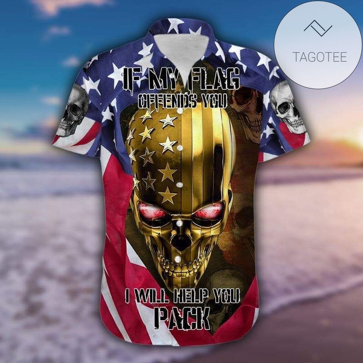 If My Flag Offends You Gold Skull American Flag Hawaiian Shirts