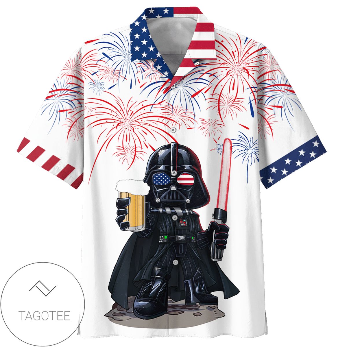 Independence Day Star Wars Yoda With Beer Hawaiian Graphic Print Short Sleeve Hawaiian Casual Shirt