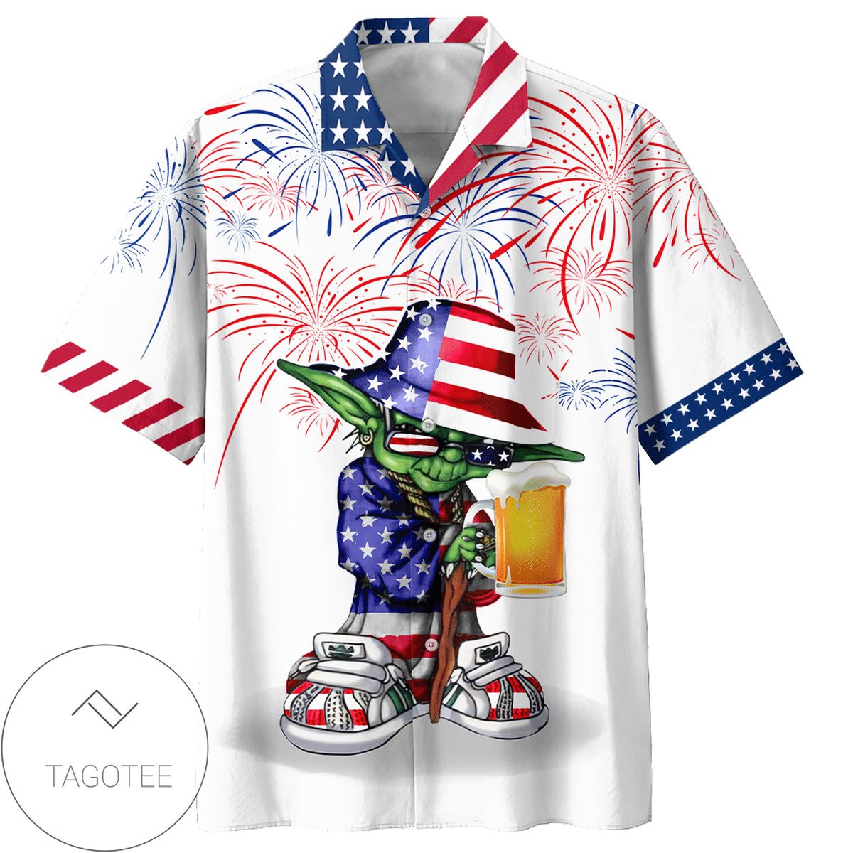 Independence Day Star Wars Darth Vader With Beer Hawaiian Graphic Print Short Sleeve Hawaiian Casual Shirt