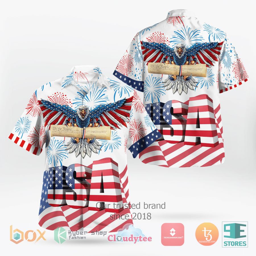 Independence Eagle Merica US Flag Hawaiian Shirt