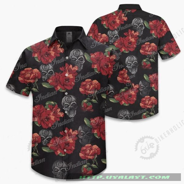 Indian Motorcycle Skull Flowers Hawaiian Shirt