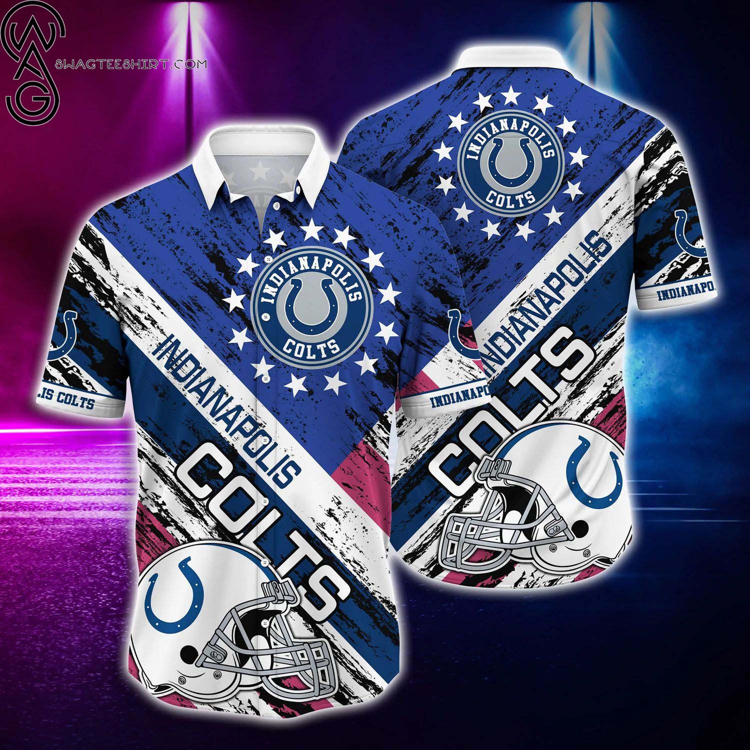 Indianapolis Colts Distressed Summer Aloha Hawaiian Shirt