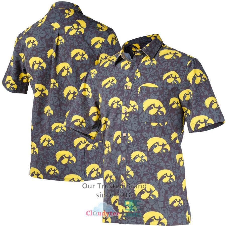 Iowa Hawkeyes Tommy Bahama Coconut Point Playa Flora IslandZone Black Hawaiian Shirt