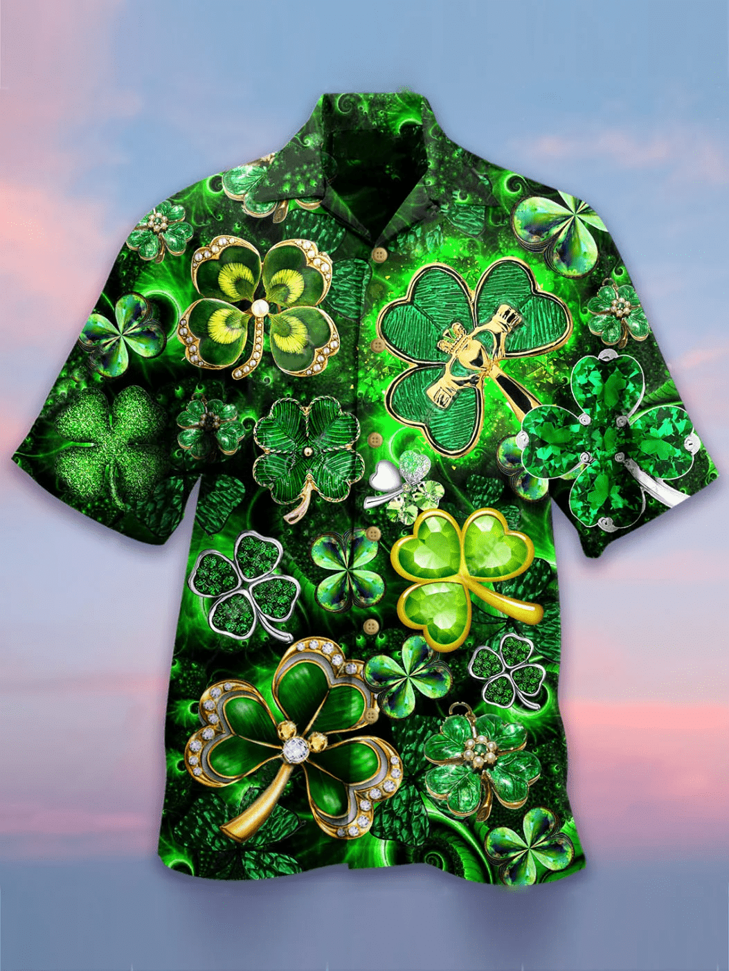 Irish Skull Rich St. Patrick Green Hawaiian Aloha Shirts