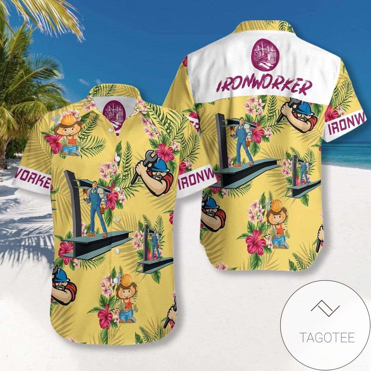 Ironworker Uniform In The Beautiful Sunset Green Orange Hawaiian Aloha Shirts 080321h