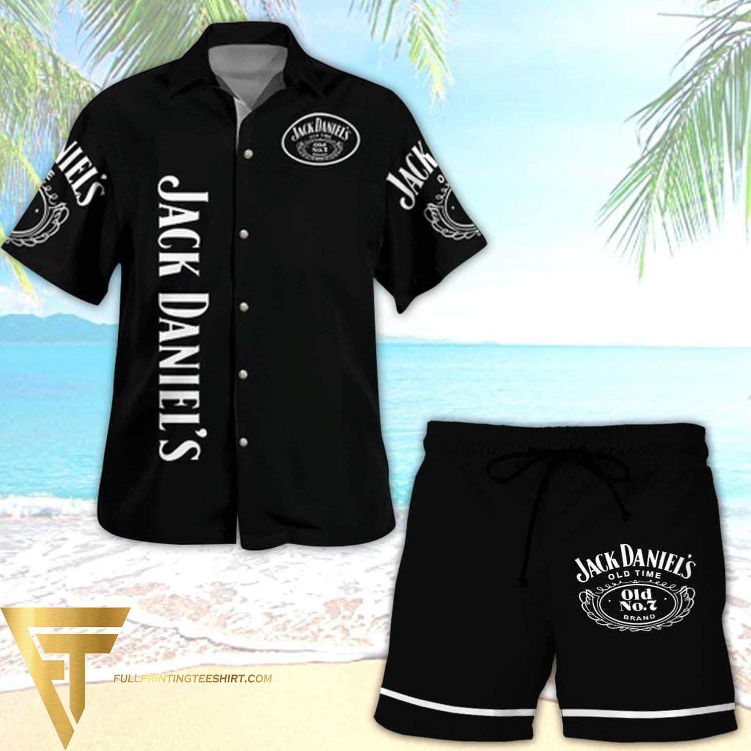 Jack Daniel’s All Over Print Summer Combo Hawaiian Shirt And Beach Shorts