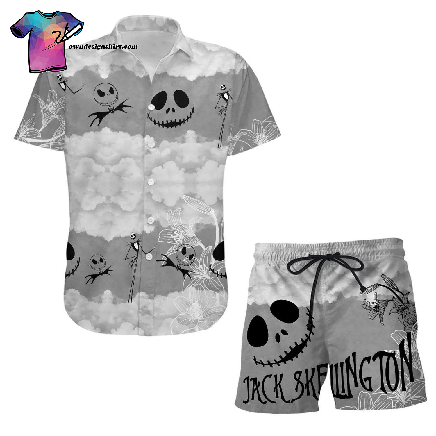 Jack Skellington Floral Tropical Full Printing Summer Hawaiian Shirt