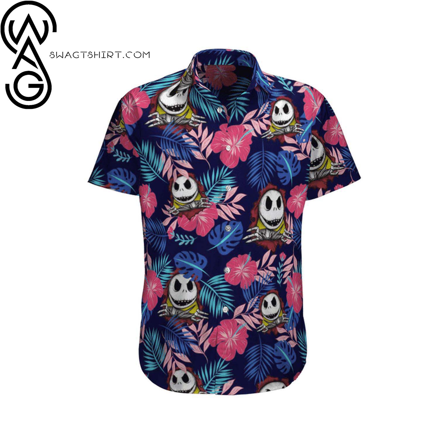 Jack Skellington Floral Tropical Full Printing Hawaiian Shirt