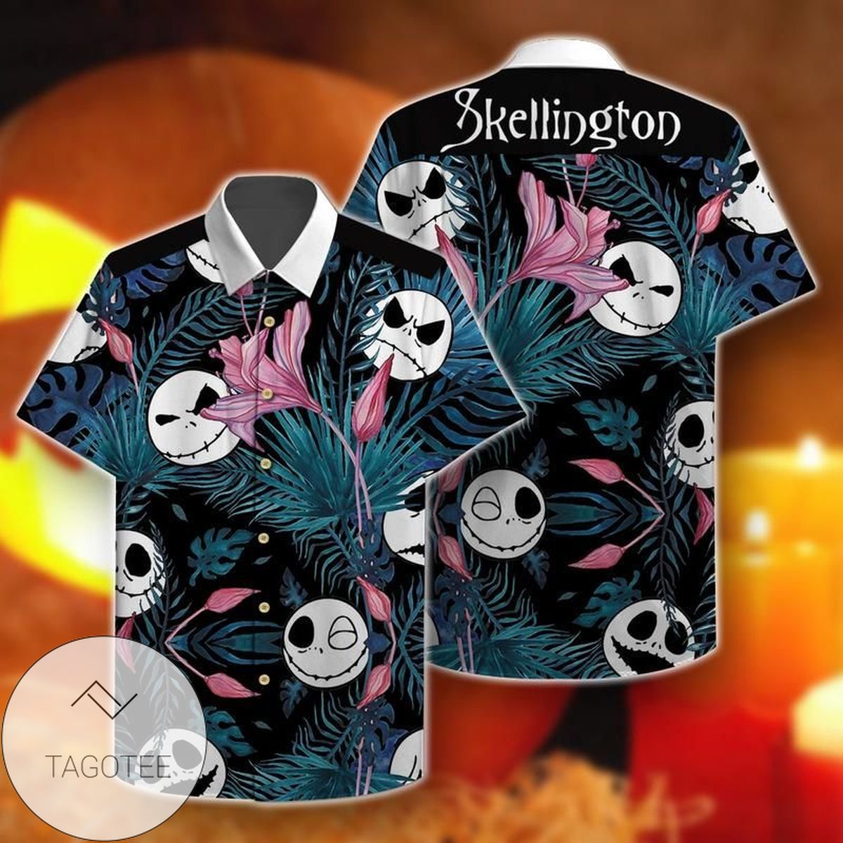 Jack Skellington Happy Halloween 3 Print Short Sleeve Hawaiian Casual Shirt