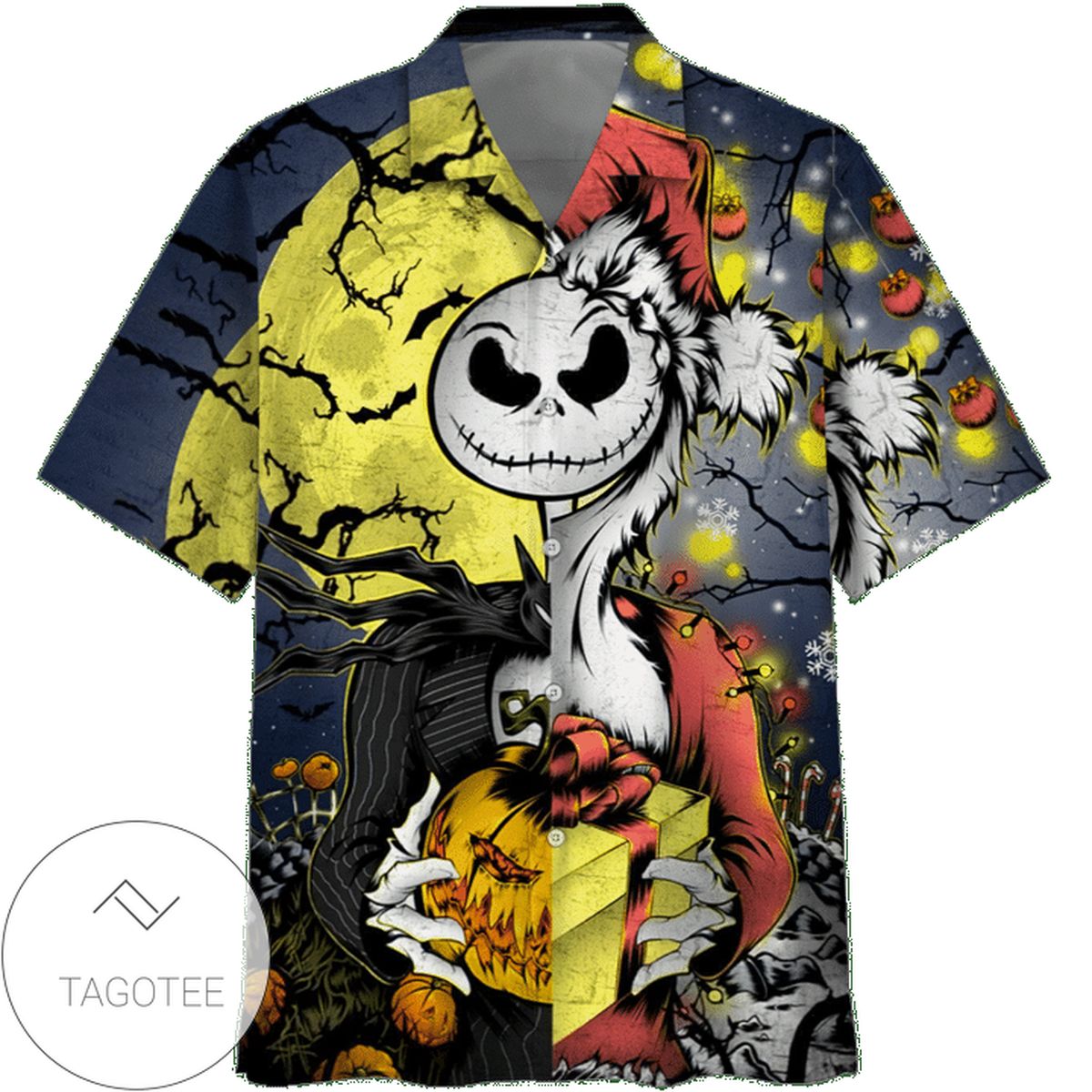 Jack Skellington Hawaiian Graphic Print Short Sleeve Hawaiian Casual Shirt