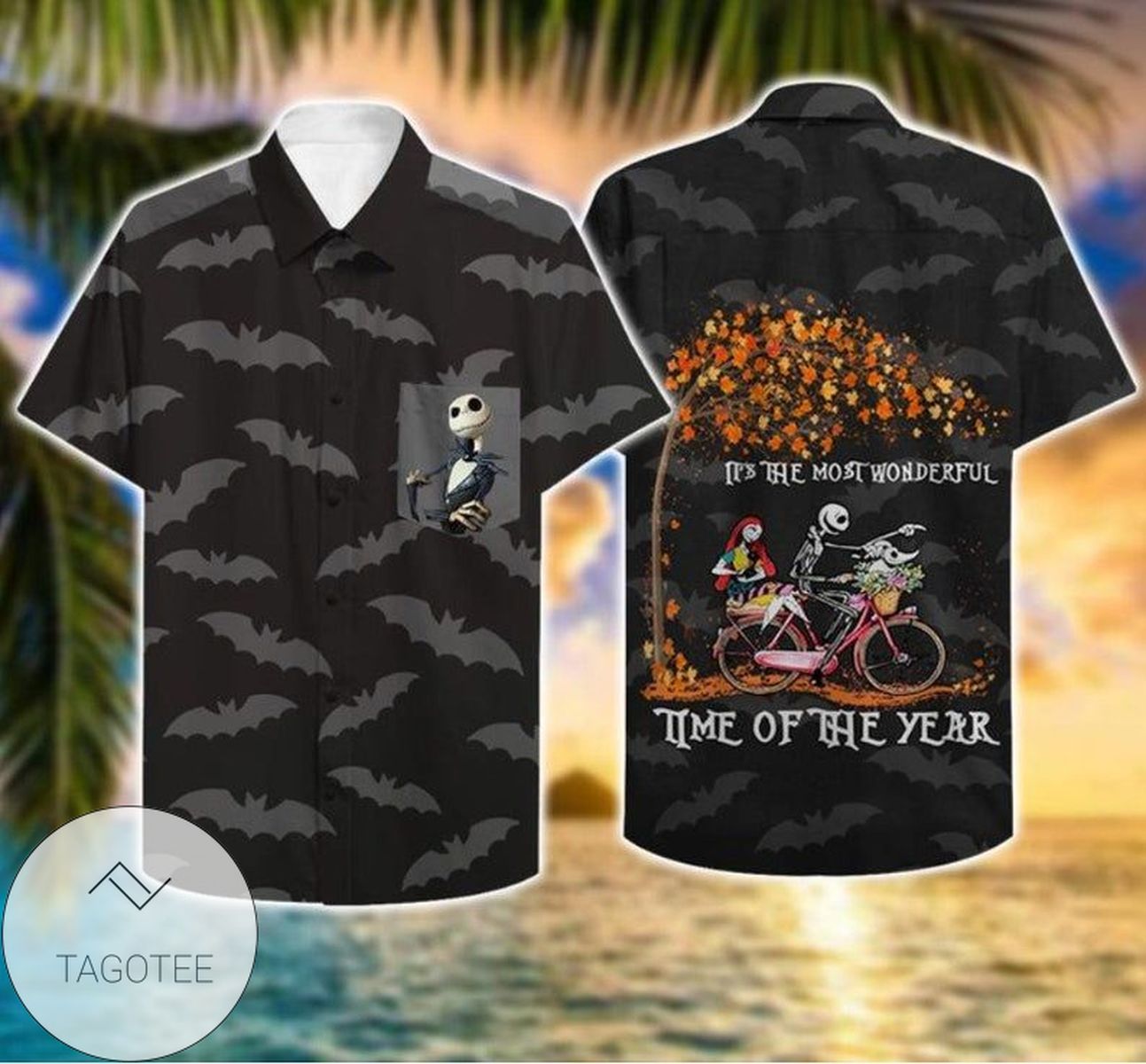 Jack Skellington Hawaiian II Graphic Print Short Sleeve Hawaiian Casual Shirt